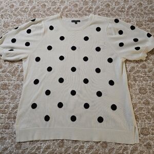 Adrianna Papell Polka Dot Short Sleeve Sweater, XL